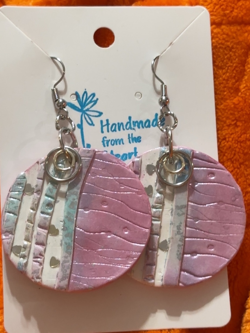 Handmade Pink Patterned Dangle Earrings